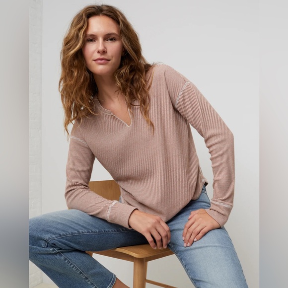 UpWest Tops - UpWest Cozy Rib Tee in Fall Stripe N222